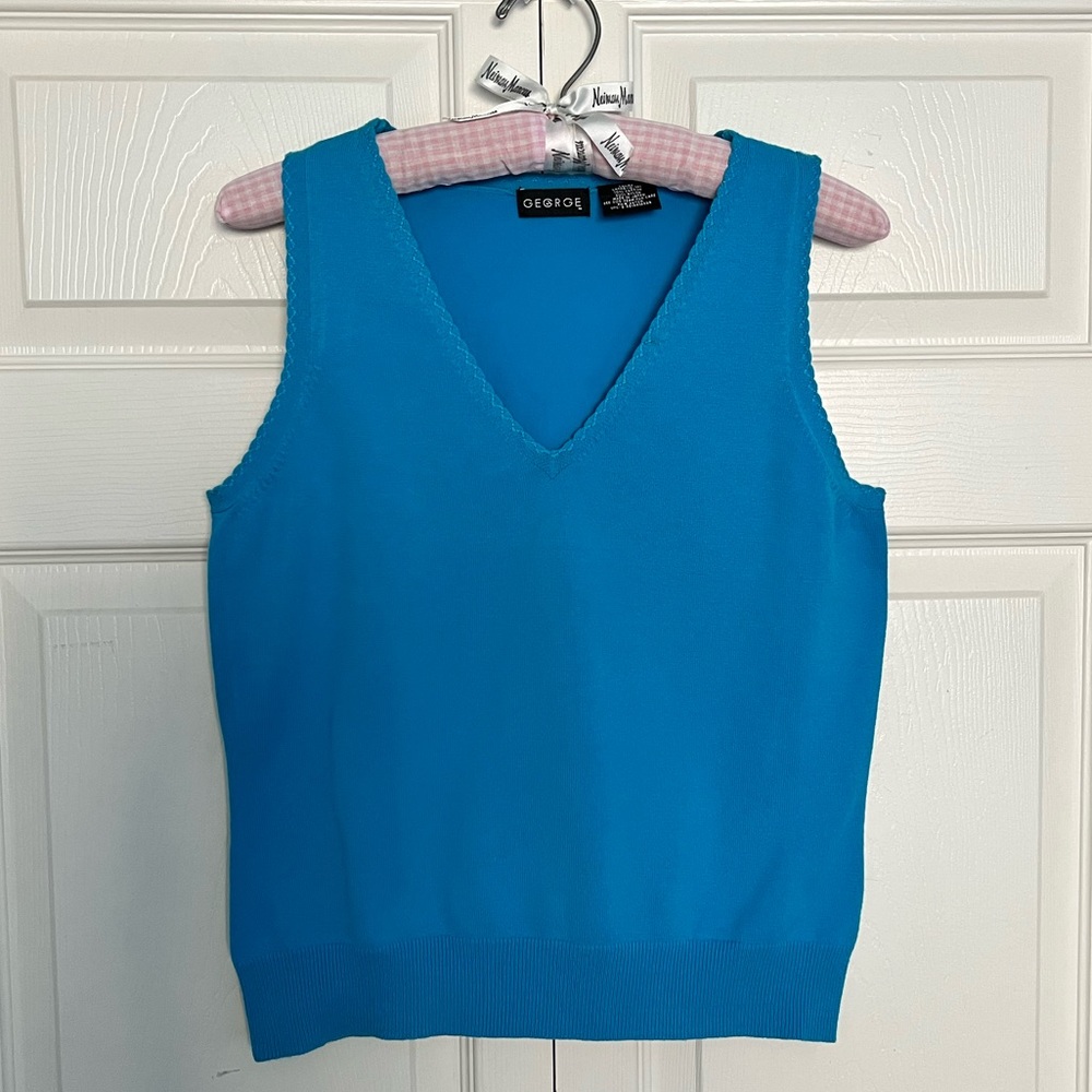 George • Classic V-Neck Sleeveless Pullover Sweater Vest Top in Turquoise Blue
